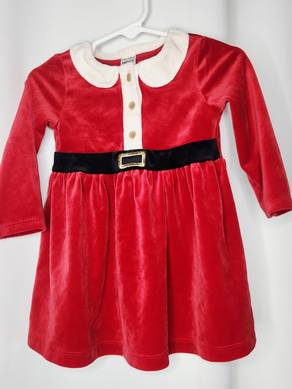 Carter's Red Velvet Holiday Belt Dress with Cream Collar